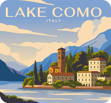 Illustration with Lake Como, Italy text